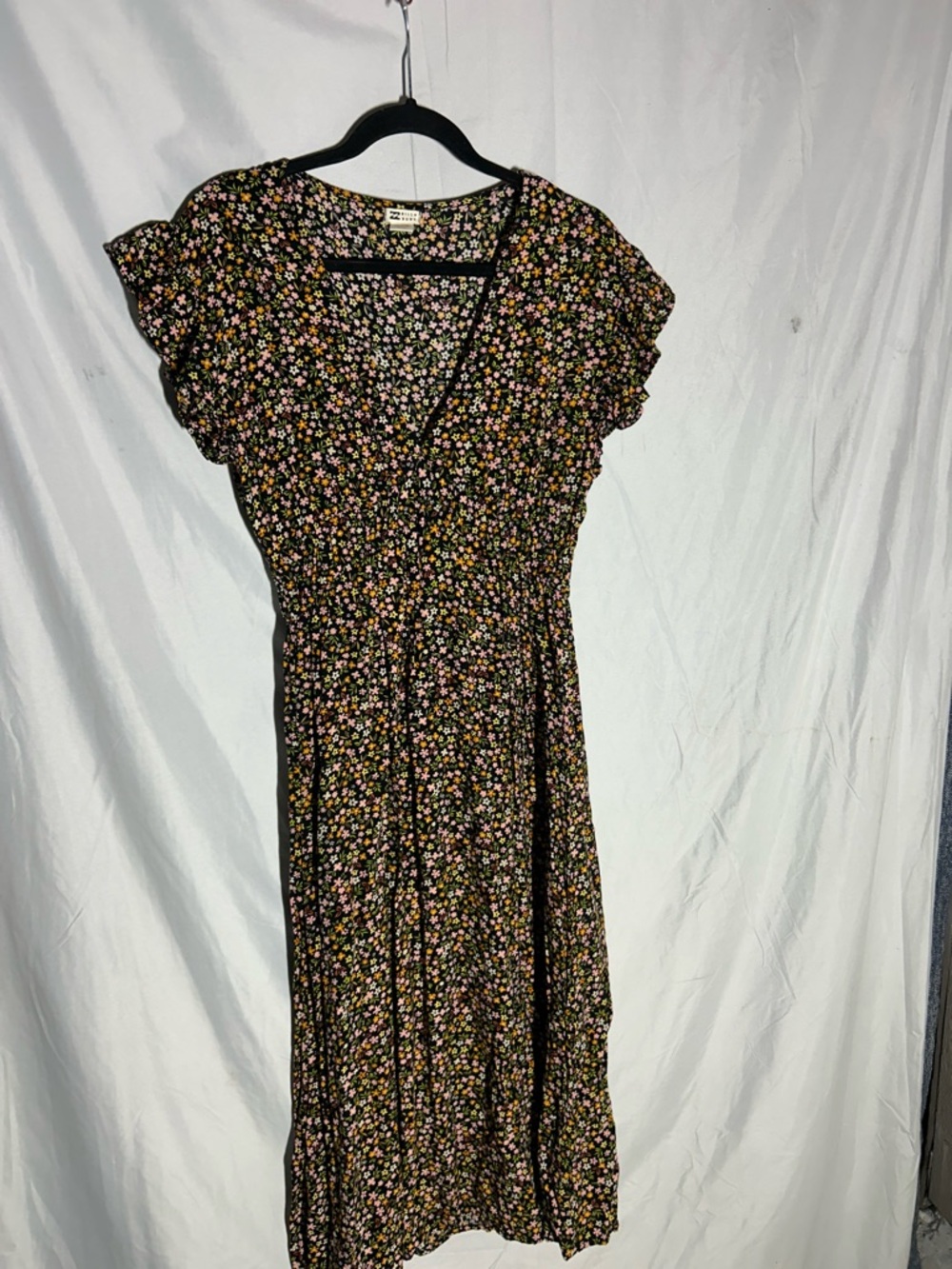 Billabong Black Floral Wrap-Style Midi Dress